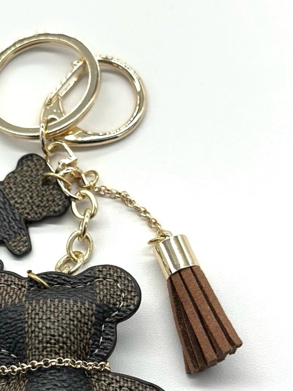 Brown & Gold Teddy Bear Keychain Bag Charm with Tassel - Picture 3 of 3